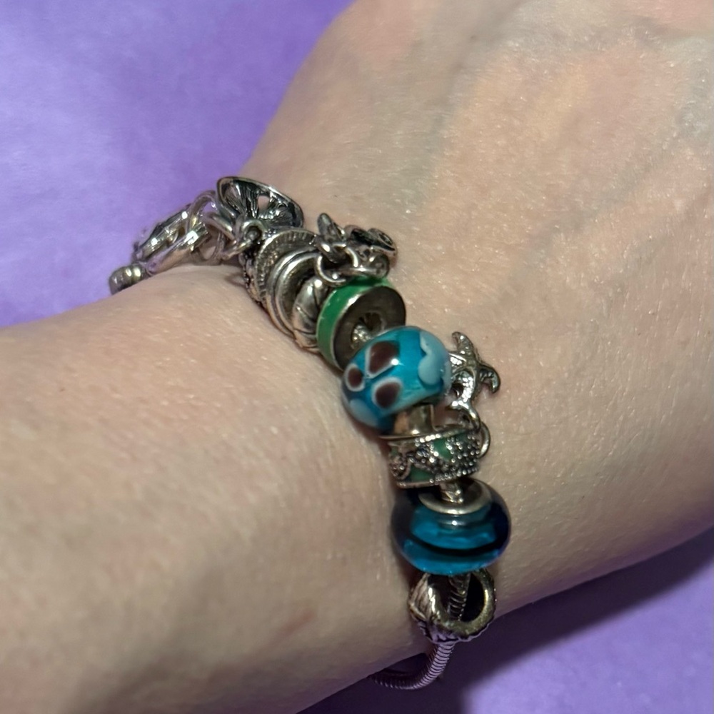 Silver, Blue and Green Sea/Beach Charm Bracelet. NWOT